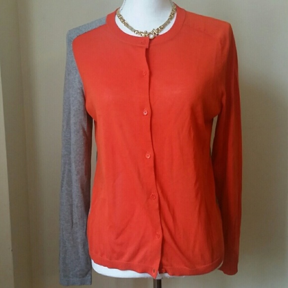 Akris Punto orange gray colorblock cardigan sz 8